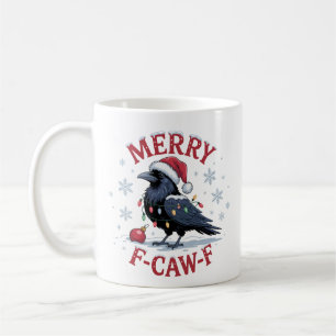 Mug Corbeau de Noël drôle Merry F-Caw-F Oiseau noir