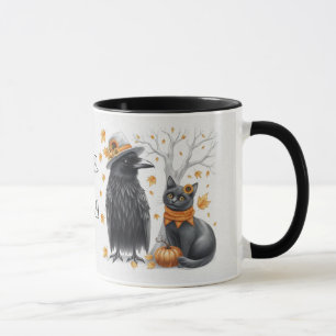 Mug Corbeau et chat en automne "Hello Fall" Crow