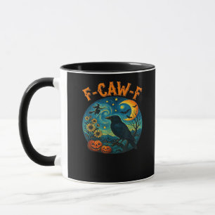 Mug Corbeau F-Caw-F Drôle Halloween Gothique Carreaux