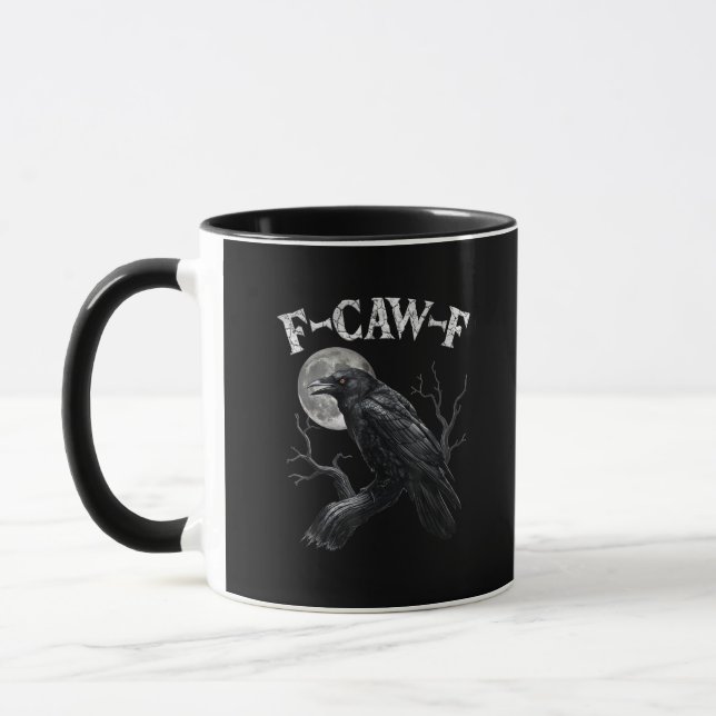 Mug Corbeau F-Caw-F Oiseau Drôle Lune Gothique Humour  (Gauche)