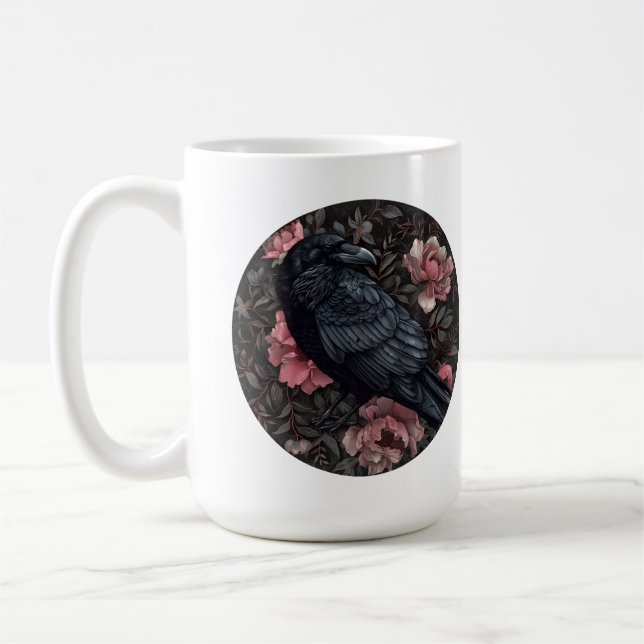 Mug Corbeau gothique fleurs vintages (Gauche)
