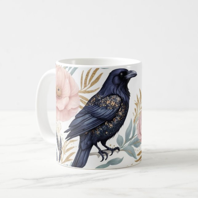 Mug Corbeau magique et élégance florale (Devant gauche)