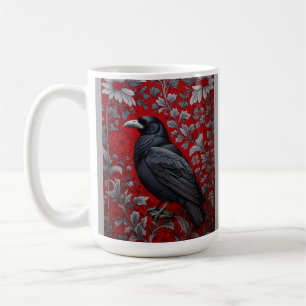 Mug Corbeau noir floral rouge inspiré de William Morri