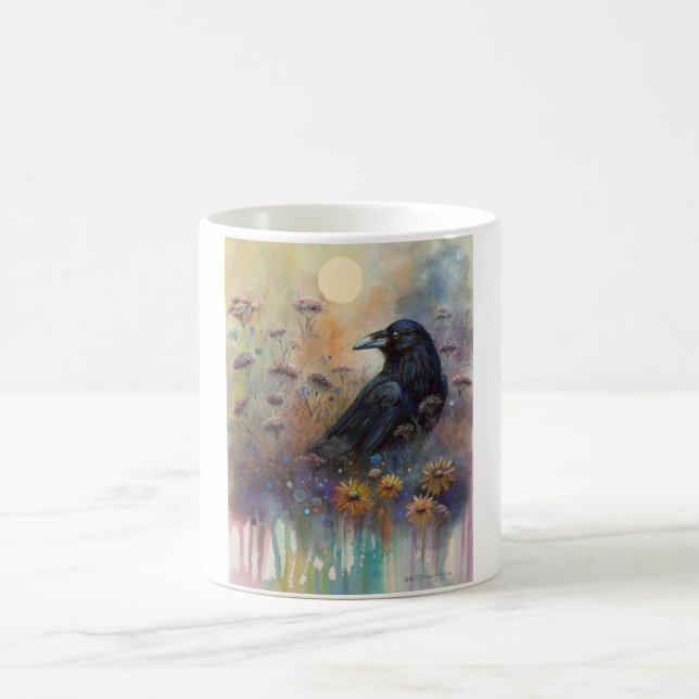 Mug Corbeau peint à la main avec Fleurs sauvages (Centre)