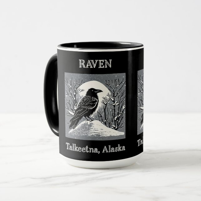 Mug Corbeau : Talkeetna, Alaska noir et blanc (Devant gauche)