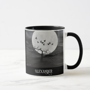 Mug Corbeaux effrayants volant contre la pleine lune
