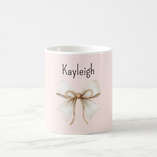 Mug Cordon à ruban rose crème personnalisé