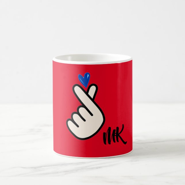 Mug Coréen K-pop Coeur Bleu Rouge Monogramme (Centre)