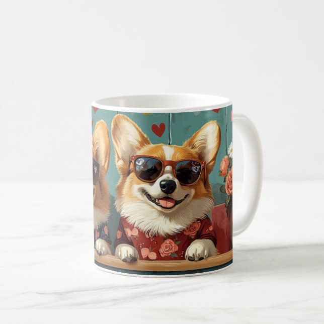 Mug Corgi aux roses du cœur pour la Saint-Valentin (Devant droit)