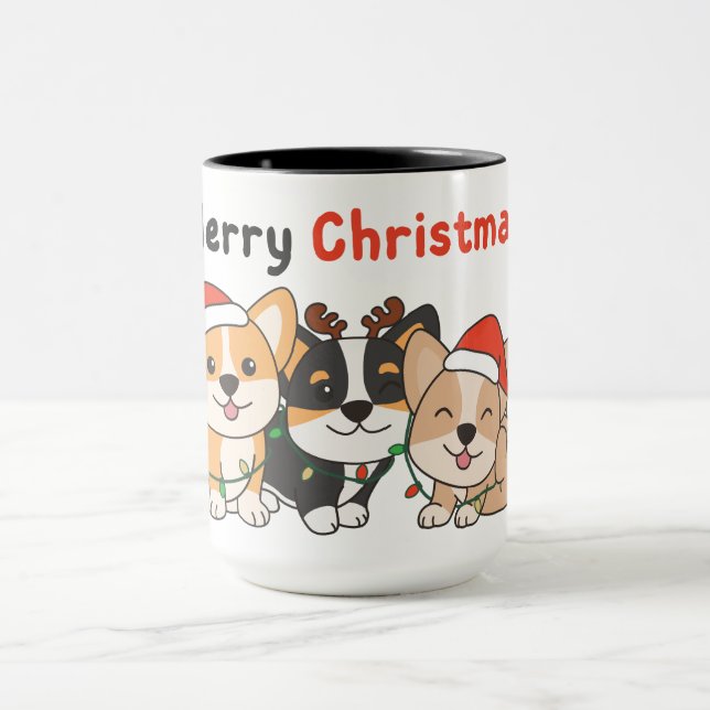 Mug Corgi Christmas Animaux mignons Chiens Joyeux Noël (Centre)