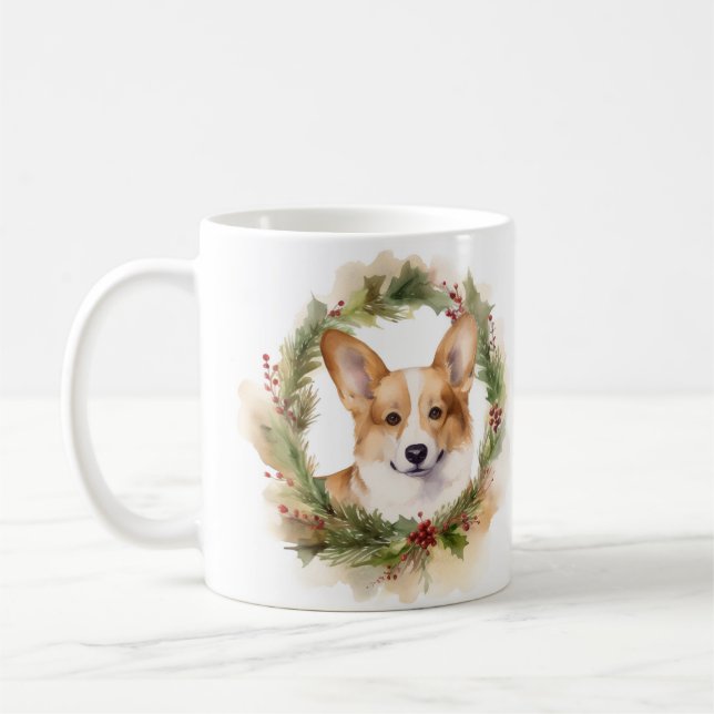 Mug Corgi Christmas Wreath Festive Pup (Gauche)