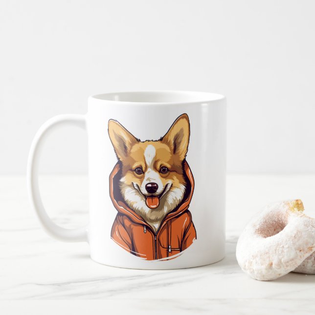 Mug Corgi Drôle Portant un Sweat à Capuche (Avec donut)