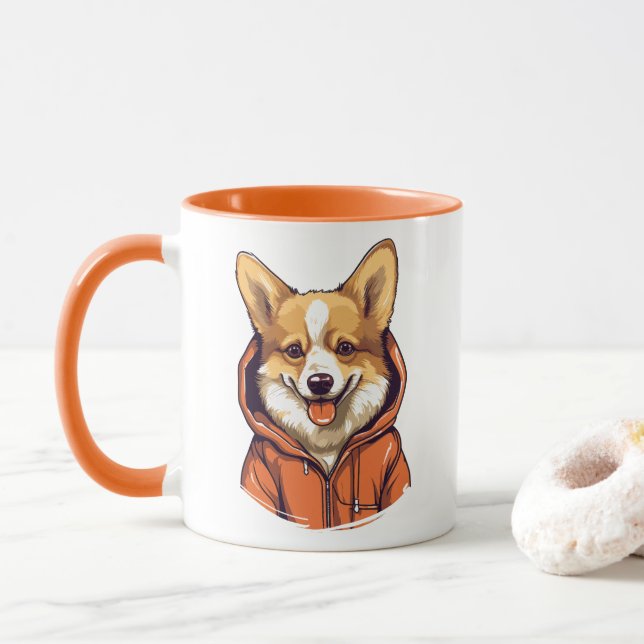 Mug Corgi Drôle Portant un Sweat à Capuche (Avec donut)