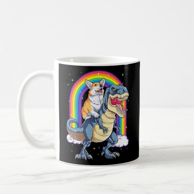 Mug Corgi équitation Dinosaur T Rex Funny Space Galaxy (Gauche)
