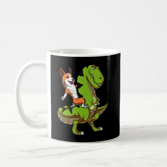 Mug Corgi équitation T-Rex Dinosaur Chien drôle (Gauche)