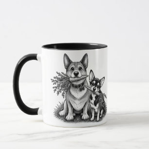 Mug Corgi et Chihuahua végan avec des carottes