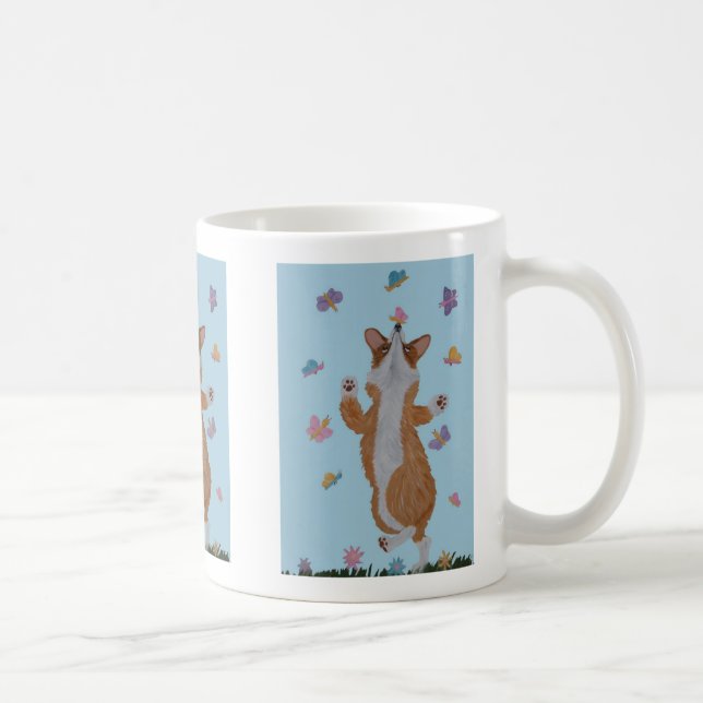 Mug Corgi gallois dansant avec des papillons (Droite)