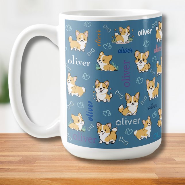 Mug Corgi gallois os et coeurs avec nom (Créateur téléchargé)