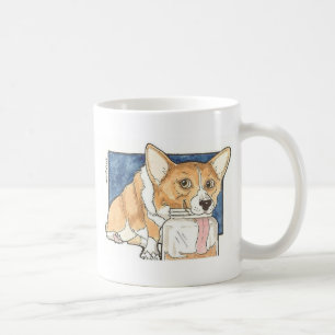 Mug Corgi léchant le pot de beurre d'arachide