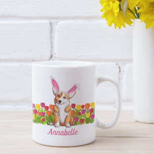 Mug Corgi Pâques Fleurs de lapin mignonne Personnalisé
