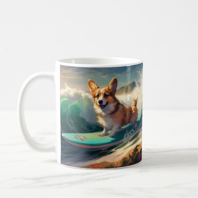 Mug Corgi  Plage Surf Peinture (Gauche)
