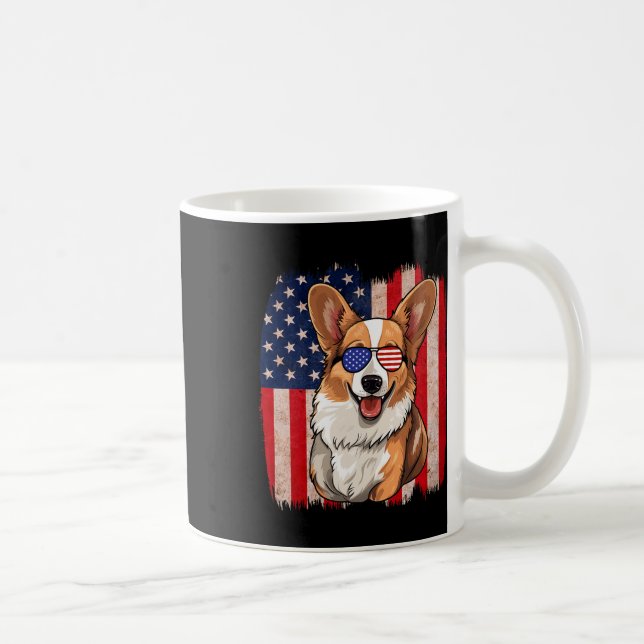 Mug Corgi Sungles Drapeau Américain Usa Patriotique 4e (Droite)