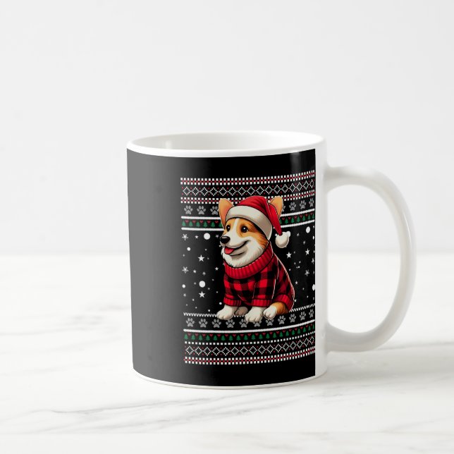 Mug Corgi Ugly Funny Santa Hat Buffalo Plaid Noël (Droite)