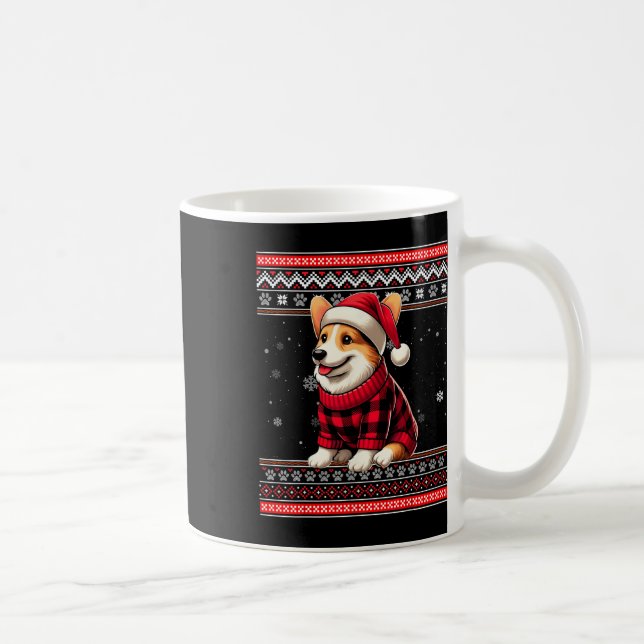 Mug Corgi Ugly Funny Santa Hat Buffalo Plaid Noël (Droite)