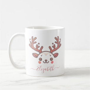 Mug Corne de rennes de Noël Visage Personnalisé Nom