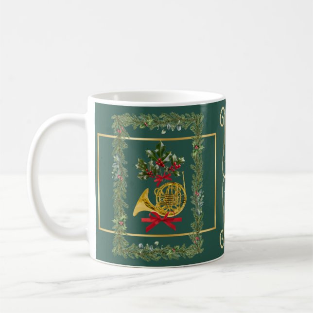 Mug Corne Française Élégante de Noël Vert Foncé (Gauche)