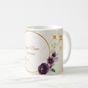 Mug Cortège de Mariage Violet Rose Floral Vert Doré
