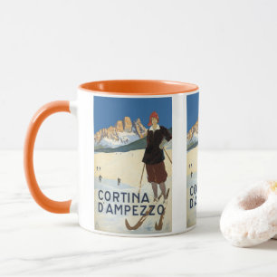 Mug Cortina d'Ampezzo, Italie, Voyage Vintage Ski Alpe