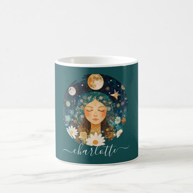 Mug Cosmic Girl Boho Moon & Daisy Illustration Custom (Centre)