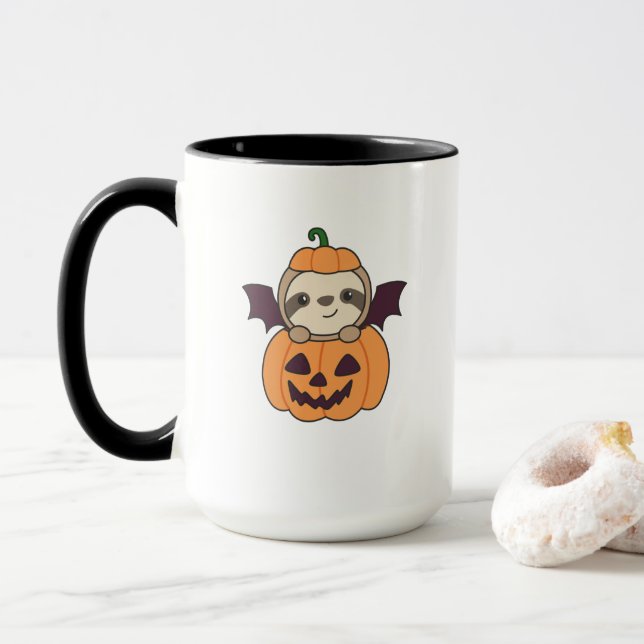 Mug Costume de chaume Citrouille Sloth Halloween (Avec donut)