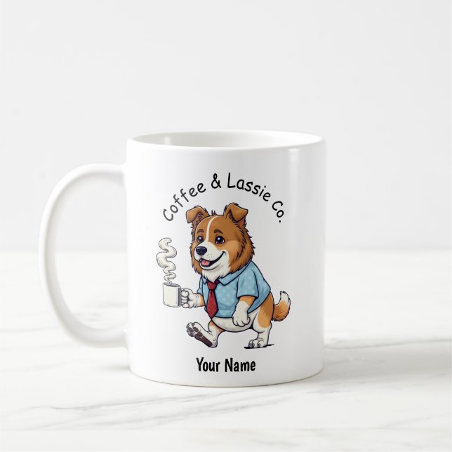 Mug Costume de travail drôle de chien Colley Café  (Gauche)