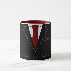 Mug Costume noir élégant et cravate rouge - Ajouter Vo