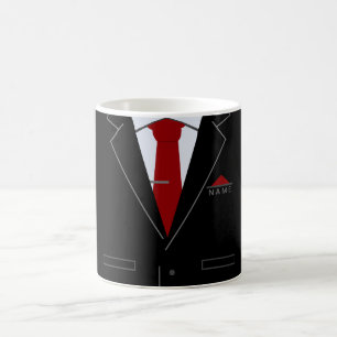 Mug Costume noir élégant et Cravate rouge - Personnali