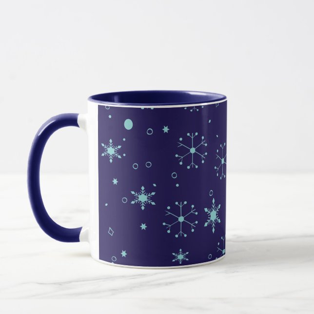 Mug Cosy hiver Noël Flammes de neige Midnight Blue (Gauche)