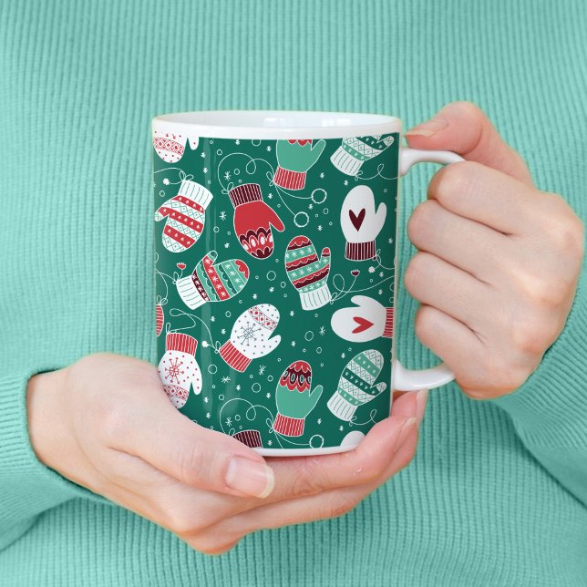 Mug Cosy hiver Noël Mittens Motif en vert (Winter Mittens Pattern Mug)