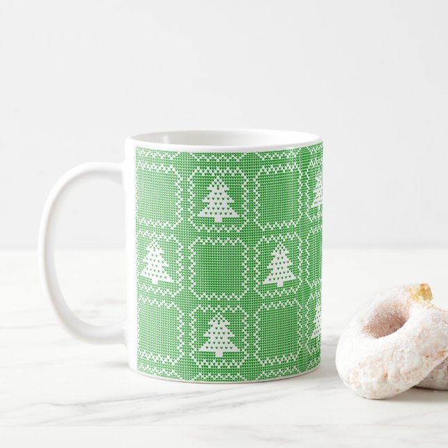 Mug Cosy sapin de Noël affreux pull à damiers motif (Avec donut)