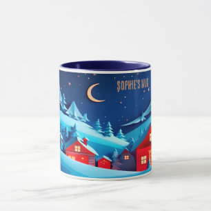 Mug Cosy Village de Noël. Nom modifiable.
