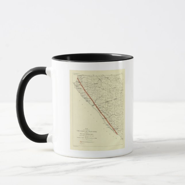Mug Côte de Californie montrant le San Andreas Rift (Gauche)