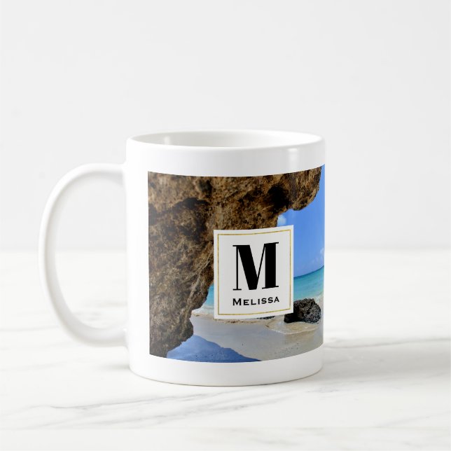 Mug Côte de plage tropicale avec un monogramme de Big  (Gauche)