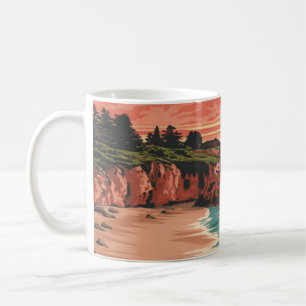 Mug Côte Mendocino, Californie Aquarelle Retro