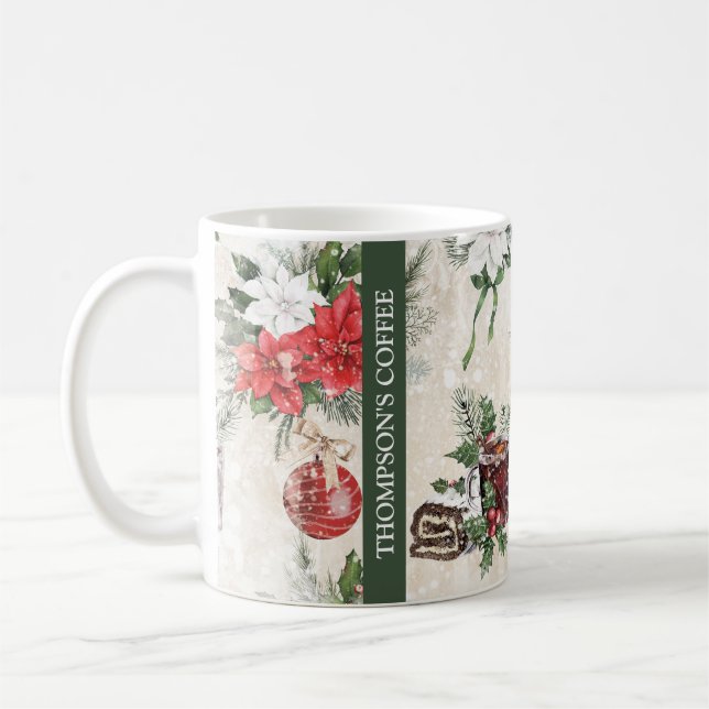 Mug Coton poinsettia rouge et blanc de Noël classique (Gauche)