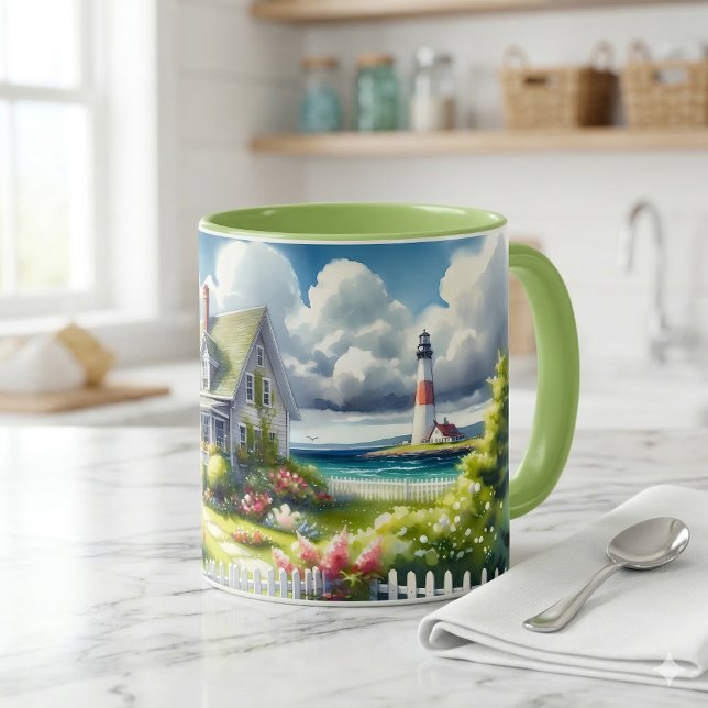 Mug Cottage avec vue sur le phare (Cottage With View Of The Lighthouse Mug A)