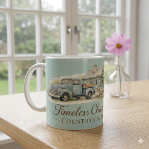 Mug Cottage Fleur Sauvage Camion Bleu Vintage Calme