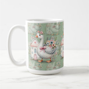 Mug Cottage Goose Floral House Scène