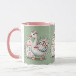 Mug Cottage Goose Floral House Scène