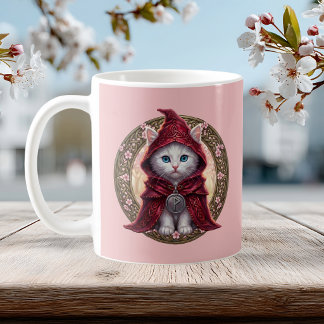 Mug Cottagecore Chat Blanc Fleur de Cerisier Anniversa